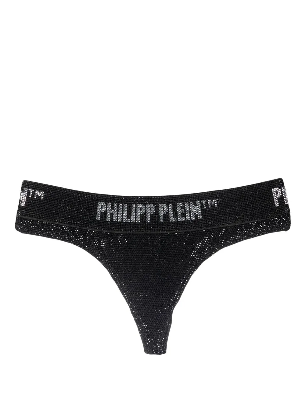 

Трусы-стринги с эффектом металлик и кристаллами Philipp Plein, черный