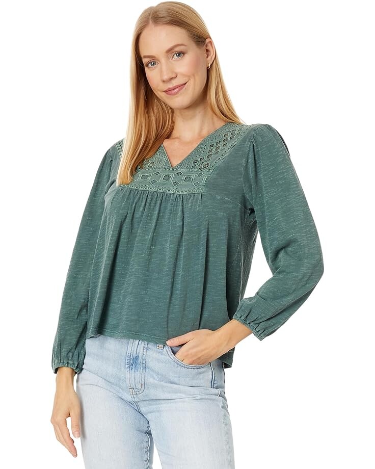 

Топ Lucky Brand Cutwork Peasant, зеленый