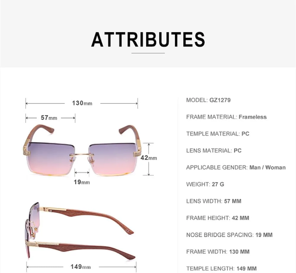 

Солнцезащитные очки MUTYNE Diamond с деревянными дужками, без оправы, роскошные женские модные солнцезащитные очки для активного отдыха, мужские ретро-очки, C5