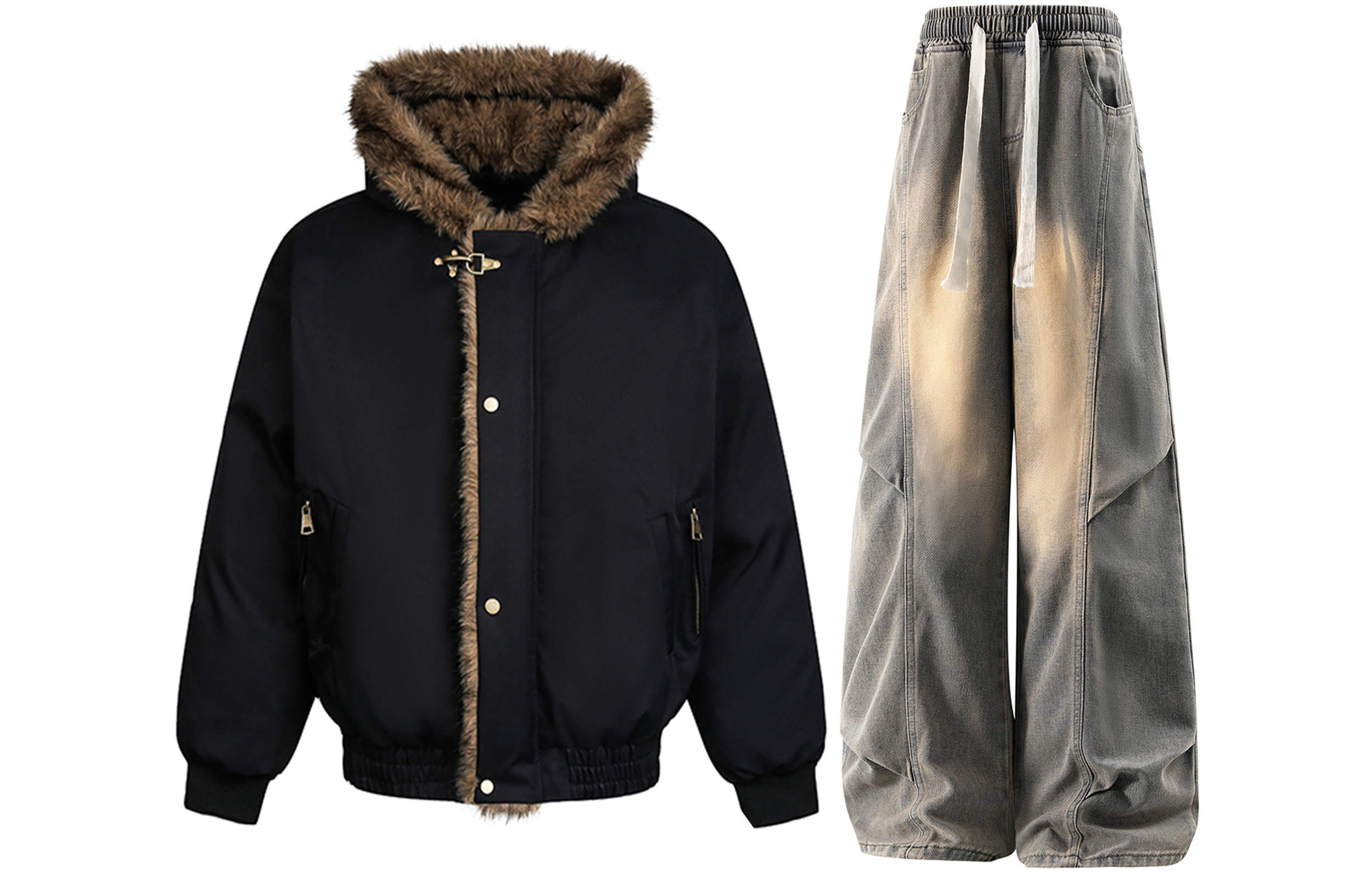 

Повседневный спортивный костюм Unisex с воротником стойкой утепленный X1617, черный top+желтый mud pants