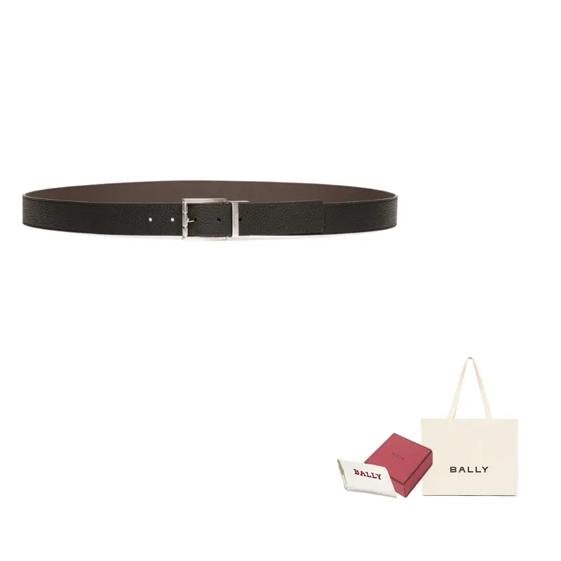 

BALLY Кожаный ремень из телячьей кожи с металлической фурнитурой для мужчин черно-коричневый шириной 2,5 см, Black/Brown
