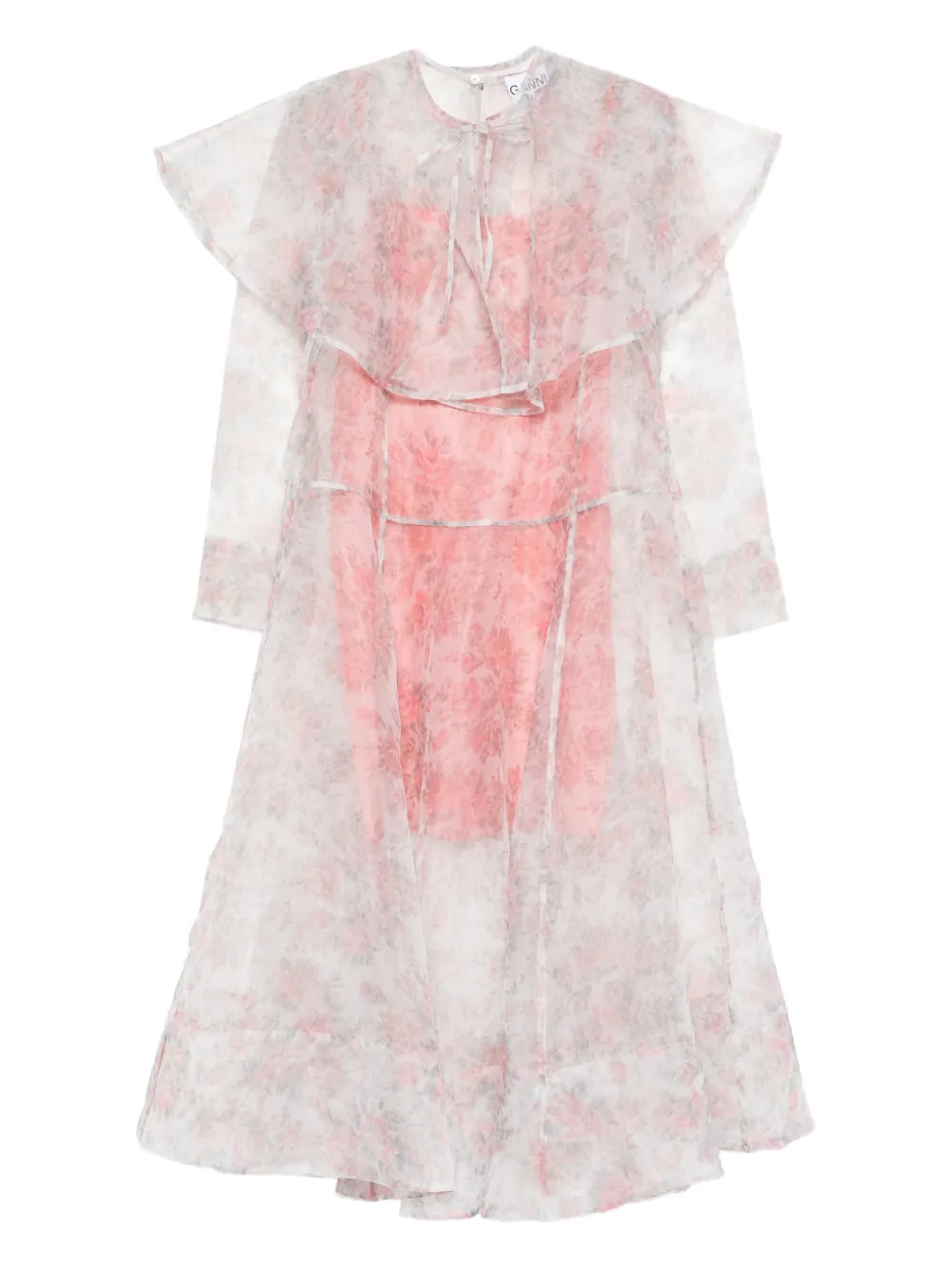 

Сарафан миди с цветочным принтом и оборками Ganni, белый