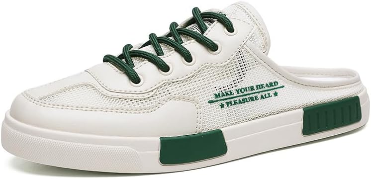 

Мужские теннисные туфли без задника, широкие кроссовки-мюли - легкие дышащие сетчатые слипоны, повседневные шлепанцы на платформе, на шнуровке, для прогулок, бега, путешествий и вождения Hhhchpm, зеленый