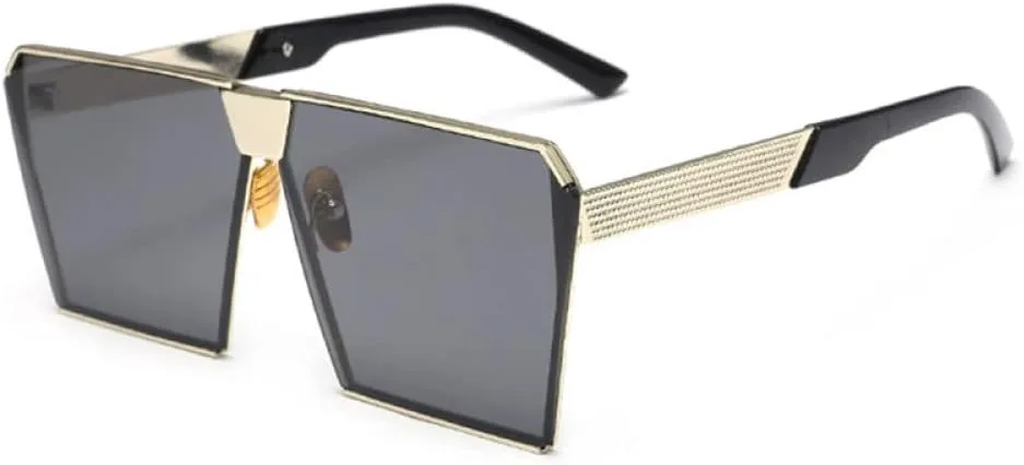 

Крупные солнцезащитные очки в металлической оправе для женщин, зеркальные солнцезащитные очки для мужчин, солнцезащитные очки UV400 в большой оправе LANGSER, C1 Black