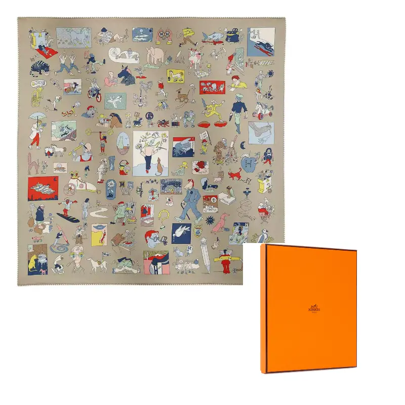 

HERMES Шёлковый шарф женский серый жёлтый красный разноцветный, Gray Yellow/Red/Multicolor