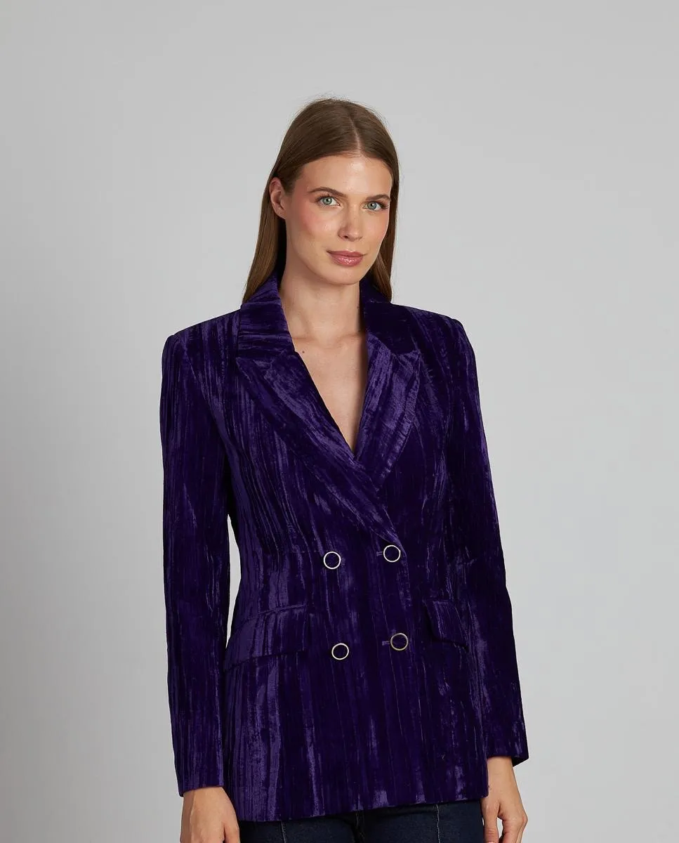 

Женский однотонный бархатный блейзер с передними карманами Alma en Pena, фиолетовый