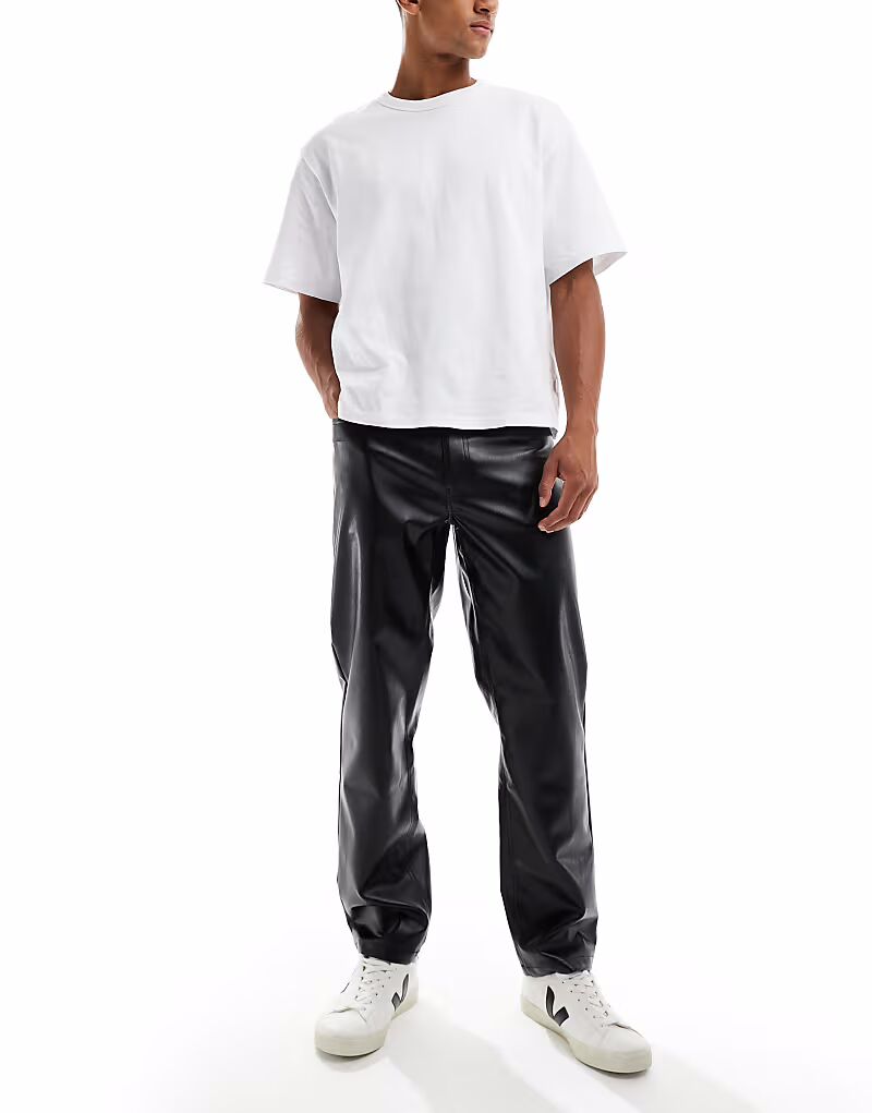 

Прямые брюки из черной искусственной кожи Asos Design