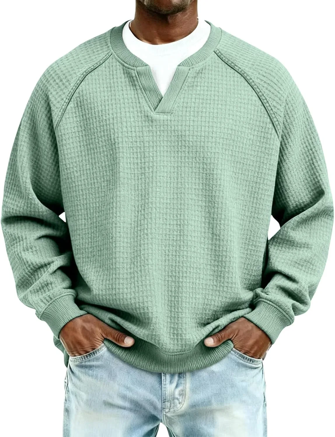 

Мужская футболка с V-образным вырезом, длинный рукав, плюс сайз