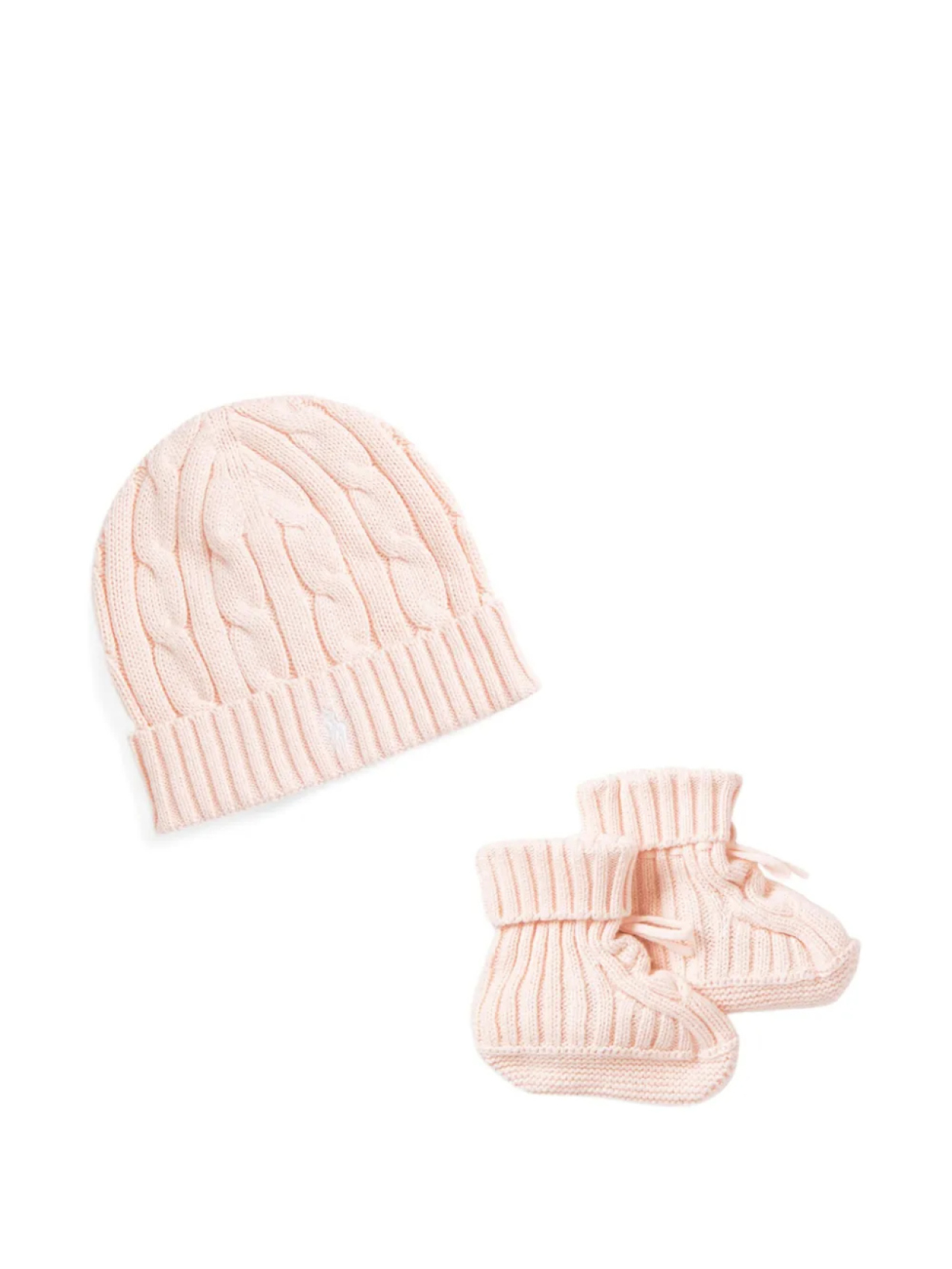 

POLO RALPH LAUREN KIDS комплект из шапки и пинеток фактурной вязки, розовый