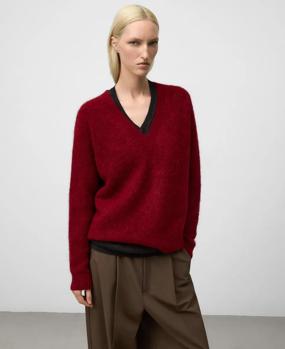 

Женский вязаный джемпер с V-образным вырезом Adolfo Dominguez, красный