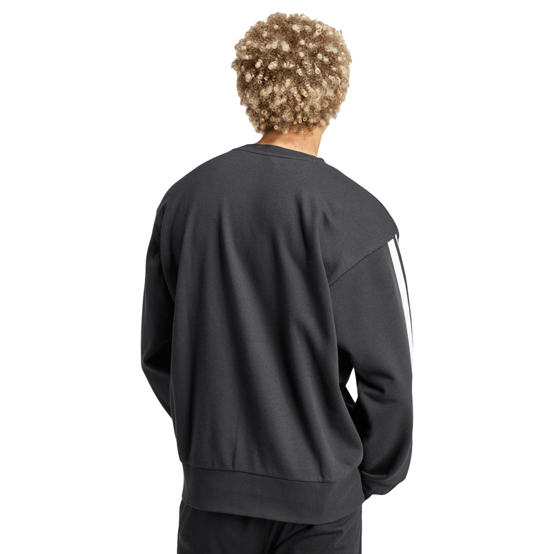 Толстовка Adidas Essentials 3-Stripes из французского махрового трикотажа, черная, модель — фото 2
