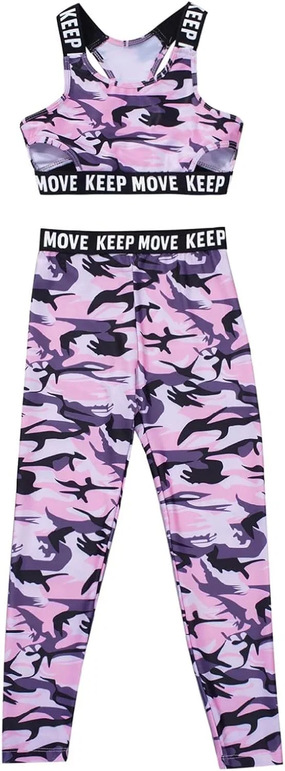 Детский спортивный костюм с топом и леггинсами easyforever 2 предмета, Camouflage Pink — фото 3