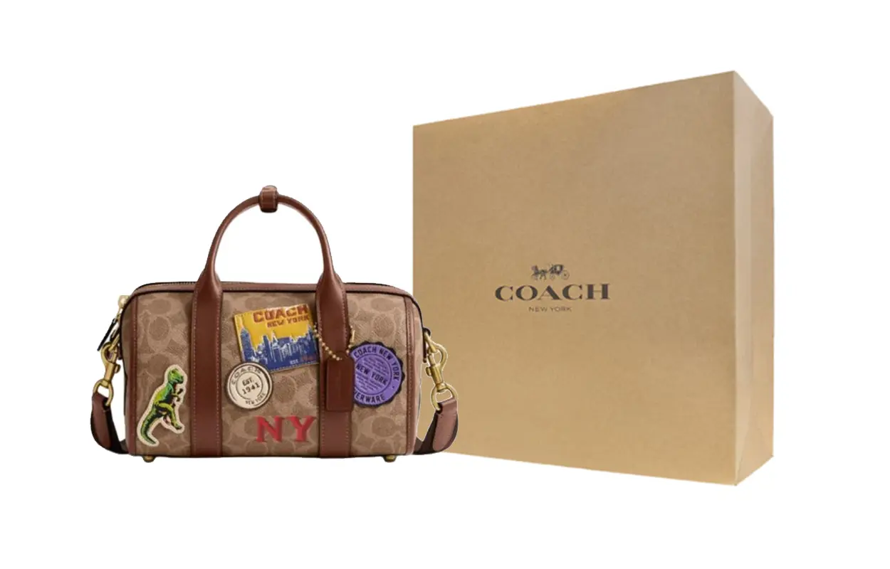 

COACH Искусственная кожа с кожаной вставкой на плече сумка через плечо дамская среднего размера коричневая желтая