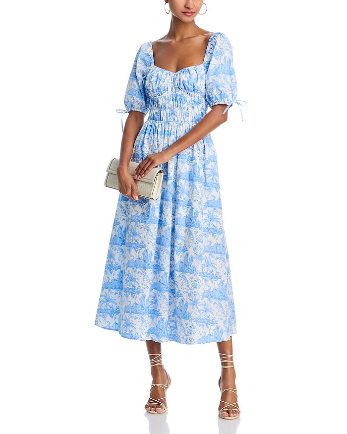 

Платье миди Palm Toile - эксклюзив AQUA, синий