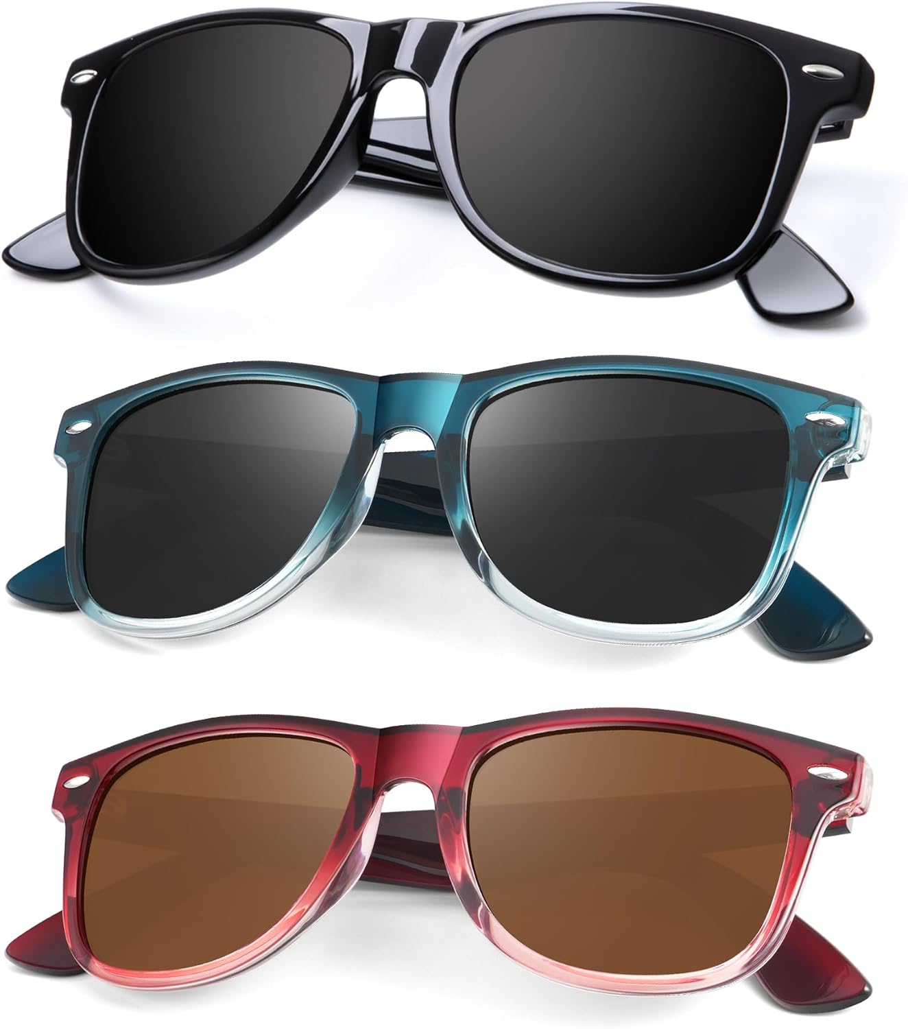 

Поляризованные солнцезащитные очки KALIYADI для мужчин и женщин, матовые линзы, цветные зеркальные линзы, защита от УФ-излучения (3 шт.), Glossy Black/Gradient Wine Red/Gradient Blue