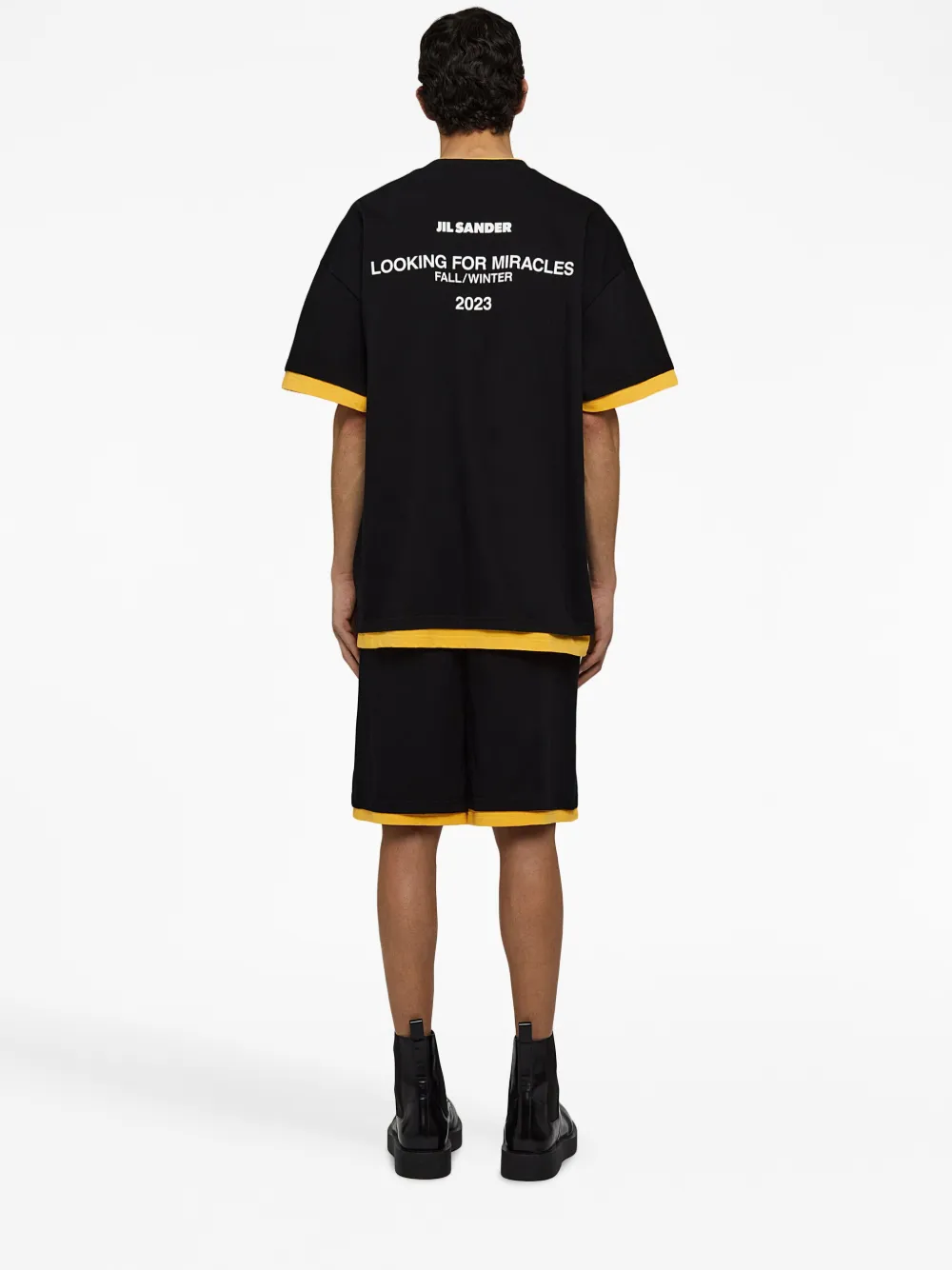 Футболка в двух тонах с логотипом JIL SANDER, черный — фото 4