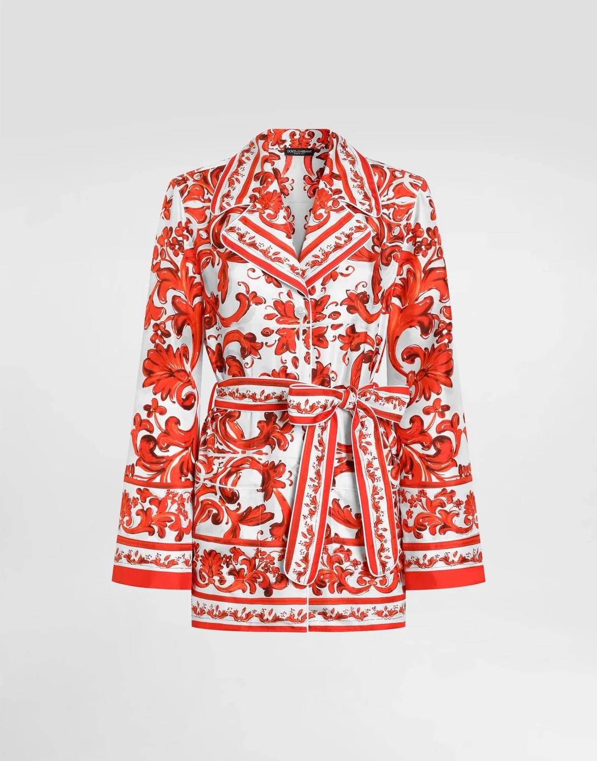 Шелковая рубашка с узором Майолика DOLCE & GABBANA, бежевый