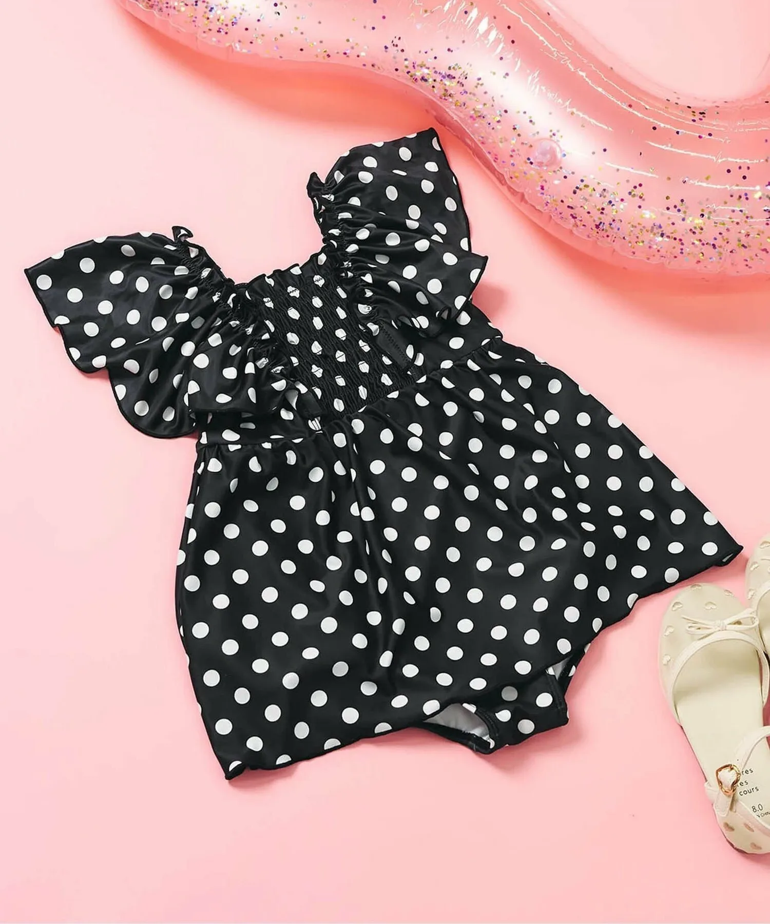 Слитный купальник с оборками и сборками Apres les cours, Black