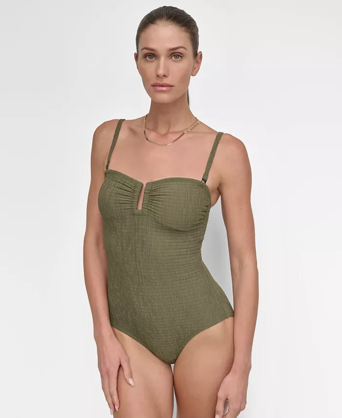 

Женский текстурированный купальник-монокини с защипами DKNY, зеленый