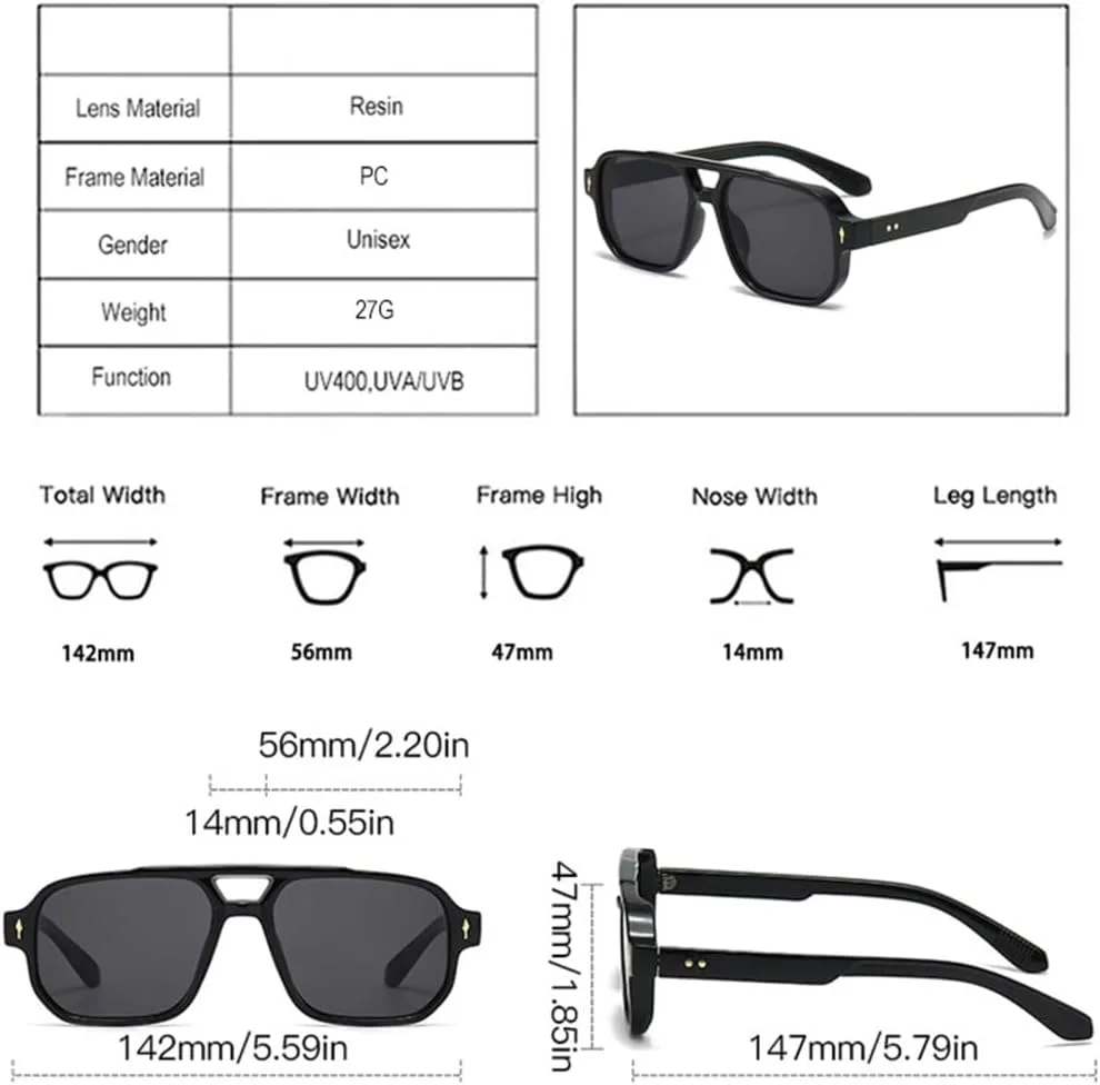 

Винтажные мужские солнцезащитные очки с двойной перемычкой, серые линзы Ocean, защита от ультрафиолета UV400, женские солнцезащитные очки с заклепками VFDHN, 5