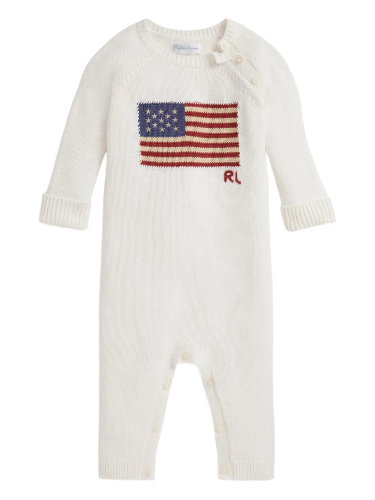 

POLO RALPH LAUREN KIDS вязаный комбинезон с флагом интарсии, белый