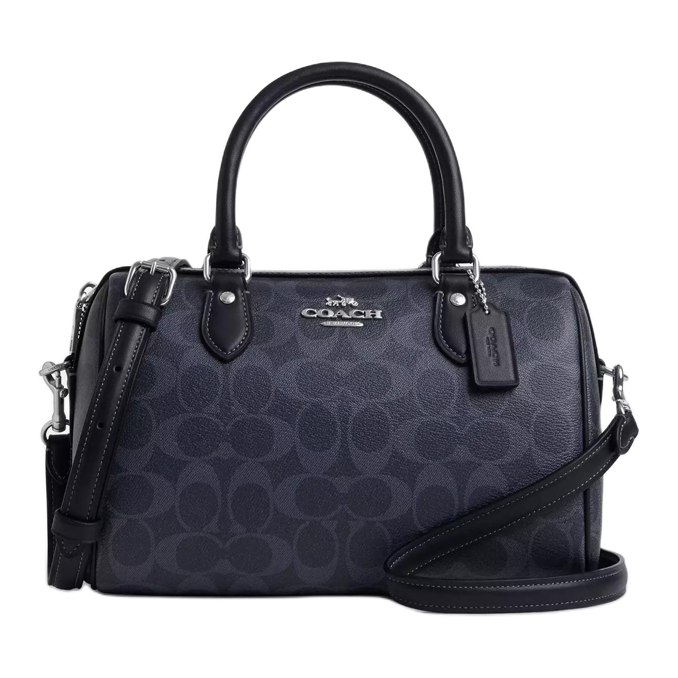 

COACH Сумка через плечо Rowan из прорезиненной ткани с кожаными вставками среднего размера в цвете морская синяя