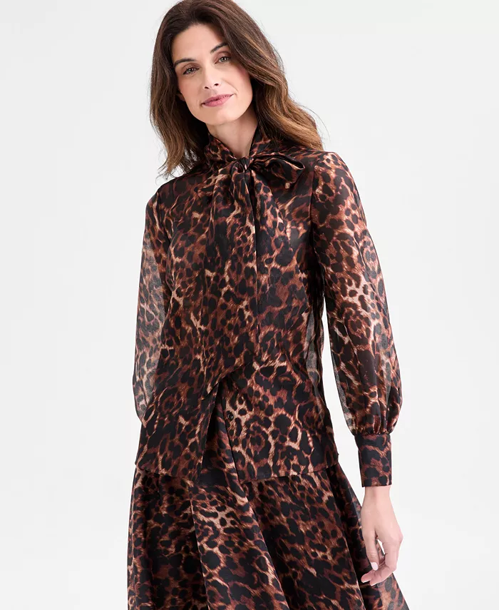 

Женская блузка с длинным рукавом и воротником-стойкой Anne Klein, черный