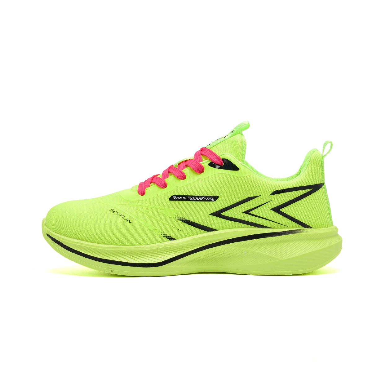 

7 SEVFUN Дышащие и легкие низкие кроссовки унисекс розово-салатовые (с малиновыми шнурками), цвет Neon Green (Rose Red Laces)