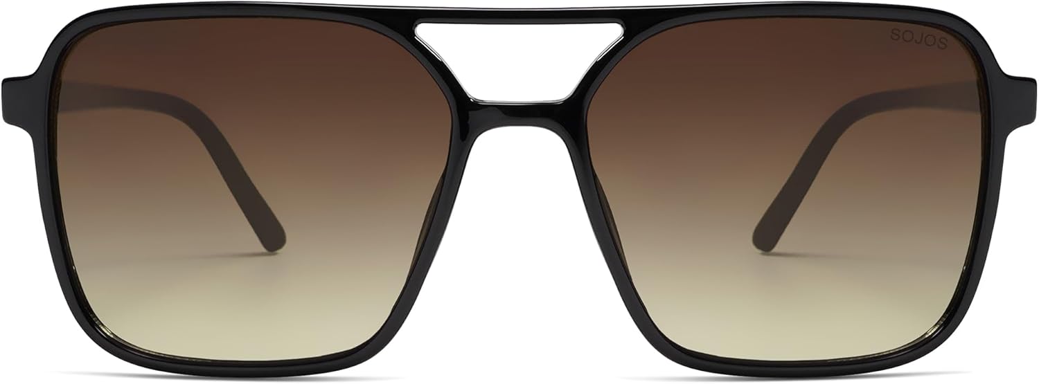 

SOJOS Модные винтажные солнцезащитные очки-авиаторы квадратной формы для женщин и мужчин, ретро 70-х, защита от ультрафиолета UV400, женские солнцезащитные очки SJ2327, Black/Brown Grading