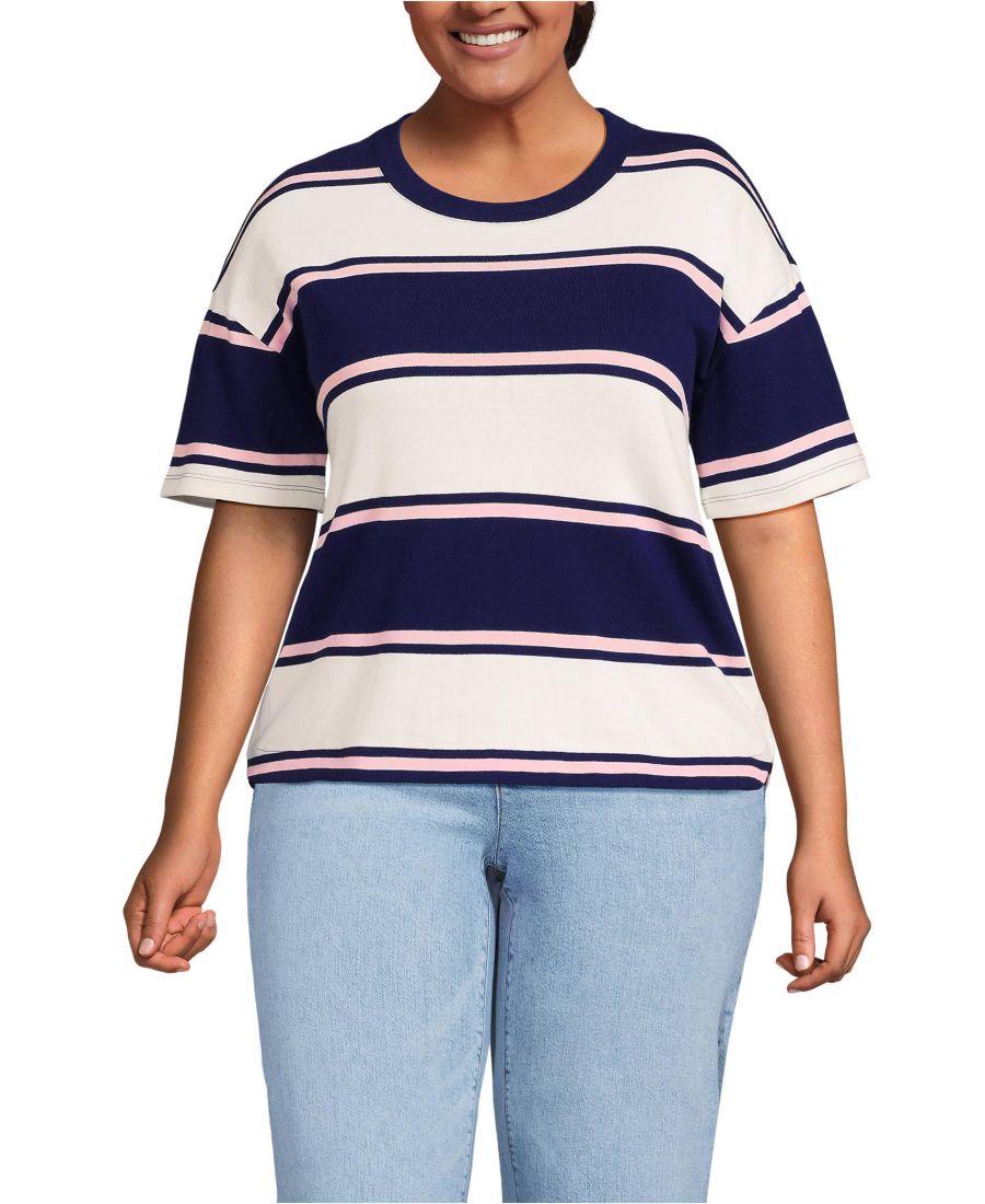 

Женская футболка с коротким рукавом "морская тематика" больших размеров Lands' End, Deep sea navy/pink stripes, Синий, Женская футболка с коротким рукавом "морская тематика" больших размеров Lands' End, Deep sea navy/pink stripes