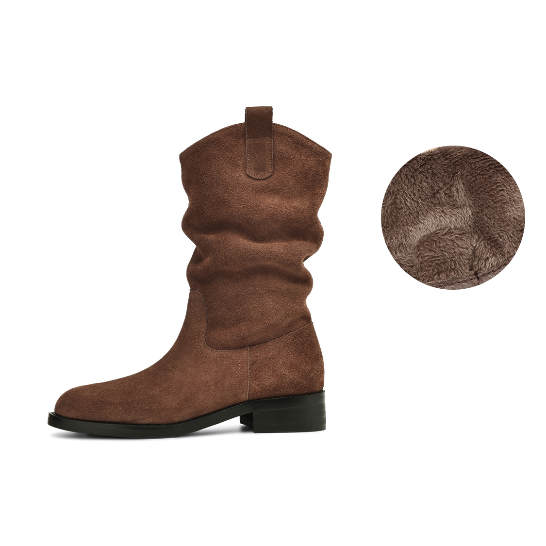 BOERDIQI Ботинки женские на каблуке 3,3 см с подкладкой из коричневого флиса, цвет Brown Fleece-Lined — фото 2