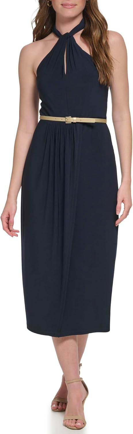 

Женское платье миди с бретелькой через шею и поясом от Tommy Hilfiger, Sky Captain