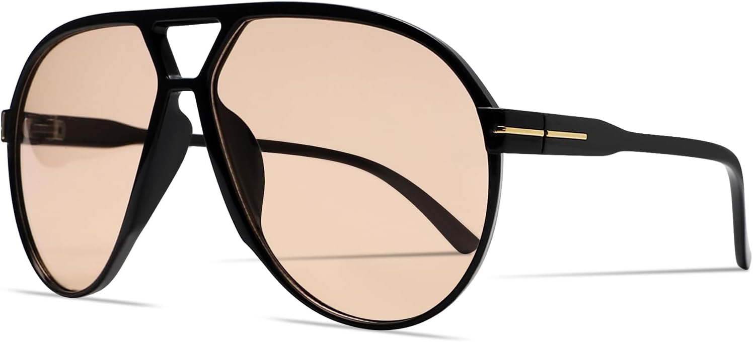 

Ретро-солнцезащитные очки-авиаторы для женщин и мужчин, большие, классические, винтажные, в стиле 70-х, модные, не спутываются, квадратные, солнцезащитные очки-авиаторы GUVIVI, Black Frame - Peach Lens