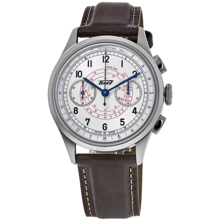 

Мужские часы Tissot Telemeter 1938 с серебристым циферблатом и кожаным ремешком, серебряный