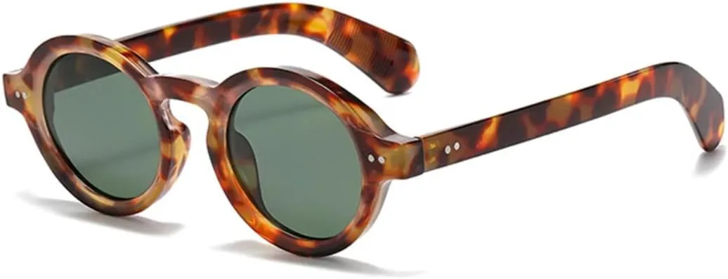 

Ретро круглые женские солнцезащитные очки с модными заклепками, мужские панк-очки с защитой от УФ-излучения UV400 и леопардовым принтом UATXTAU, Leopard Dark Green