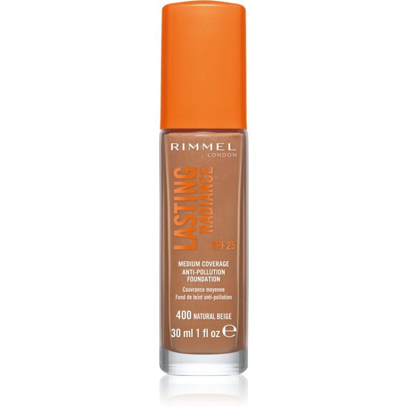 

Rimmel, Осветляющая тональная основа Lasting Radiance Spf 25, оттенок 400 Natural Beige, 30 мл