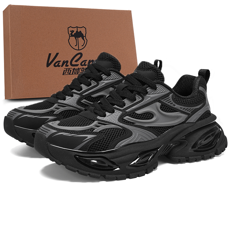 

VanCamel Высокие устойчивые к истиранию легкие дышащие нескользящие низкие массивные кроссовки мужские черные коробка, цвет Black Box