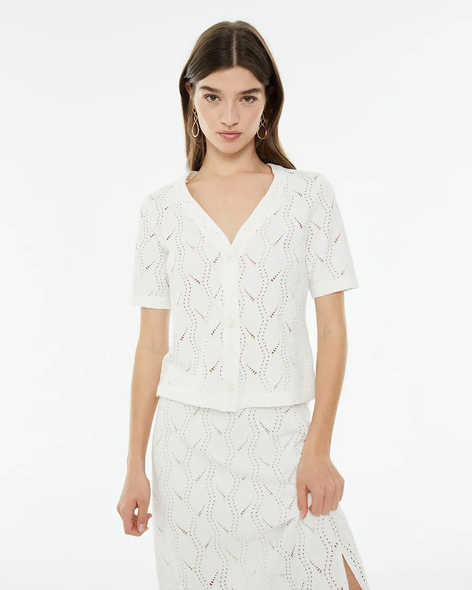 

Женская короткая блузка с коротким рукавом и застежкой на пуговицы спереди System Action, пастельно-розовый