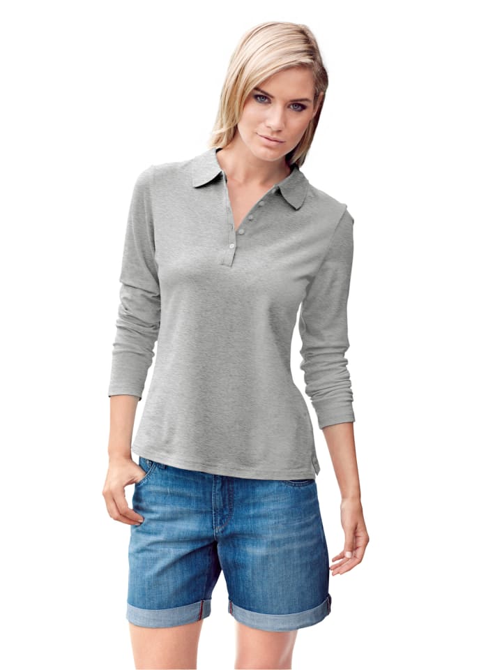 

Рубашка-поло с длинными рукавами серого меланжевого цвета Heine