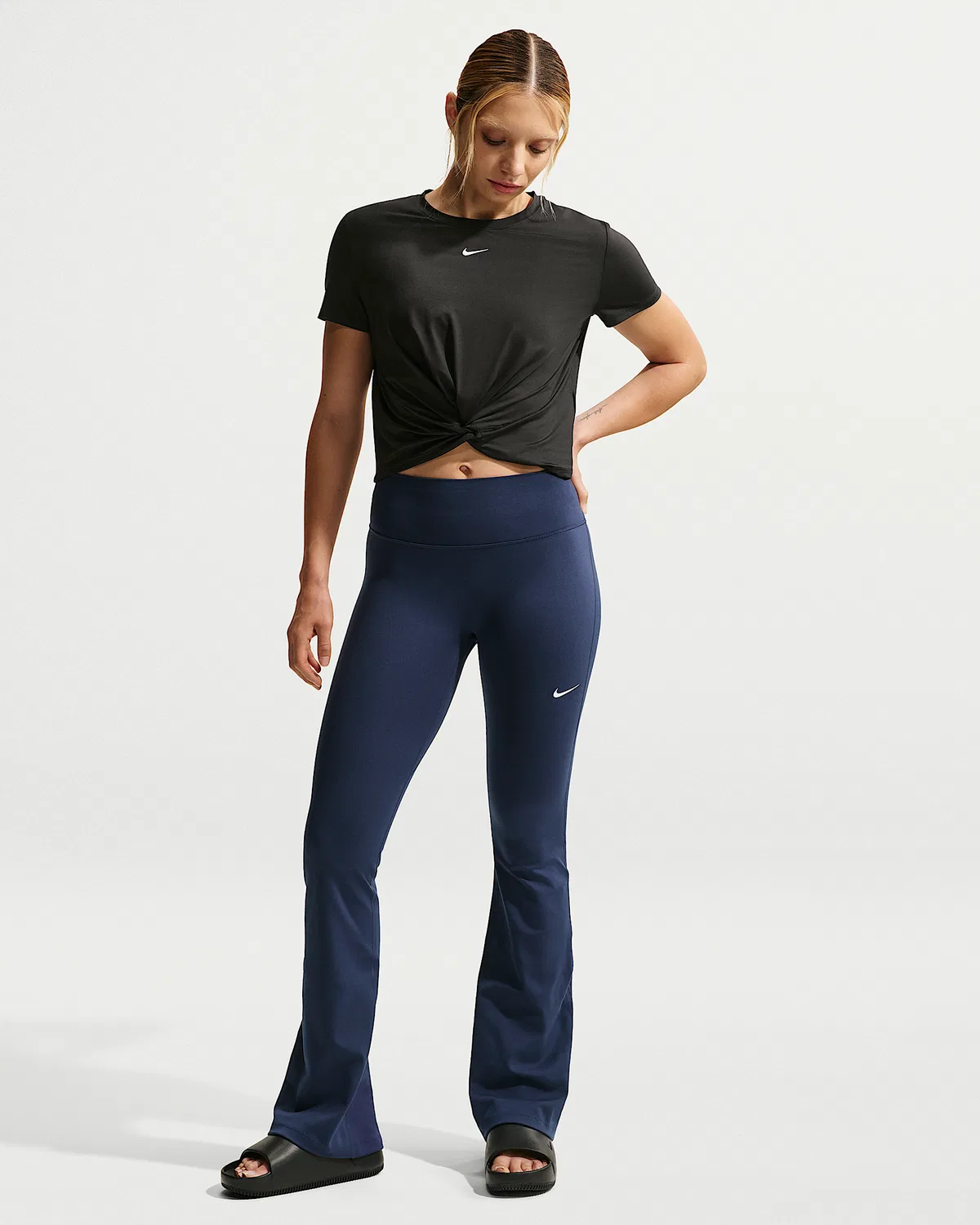 Женские леггинсы Nike One с высокой талией и расклешенными штанинами, Midnight Navy/White