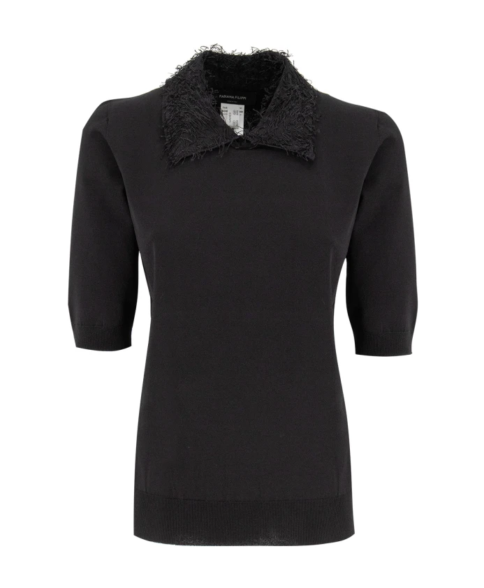 

Приталенный трикотажный пуловер с воротником Fabiana Filippi, черный
