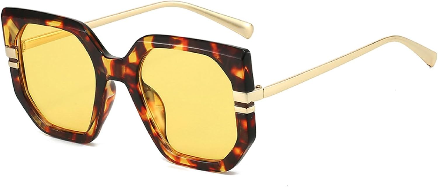 

Ретро-солнцезащитные очки большого размера для женщин и мужчин, модные и стильные, в стиле 80-х и 90-х, квадратные, с защитой от ультрафиолета UV400 mincl, Leopard Yellow