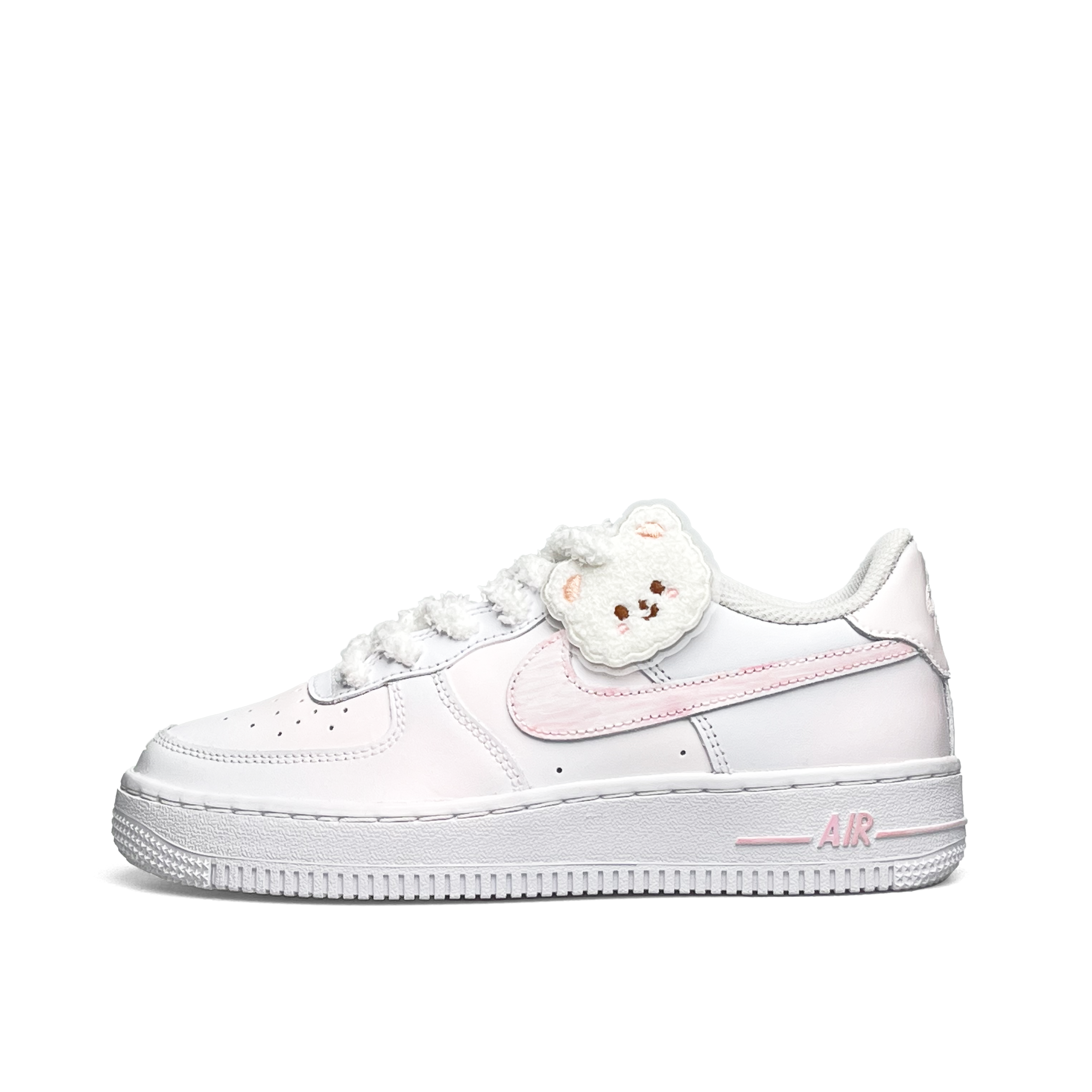 Nike Детские кроссовки для скейтбординга Air Force 1 LE, износостойкие, дышащие, низкие, белые, розовые, для подростков — фото 2