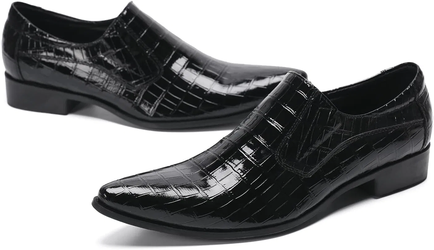 Лоферы кожаные Glossy Leather Loafers Plus Size Slip on Genuine Leather, черный MANYUBEI — фото 4