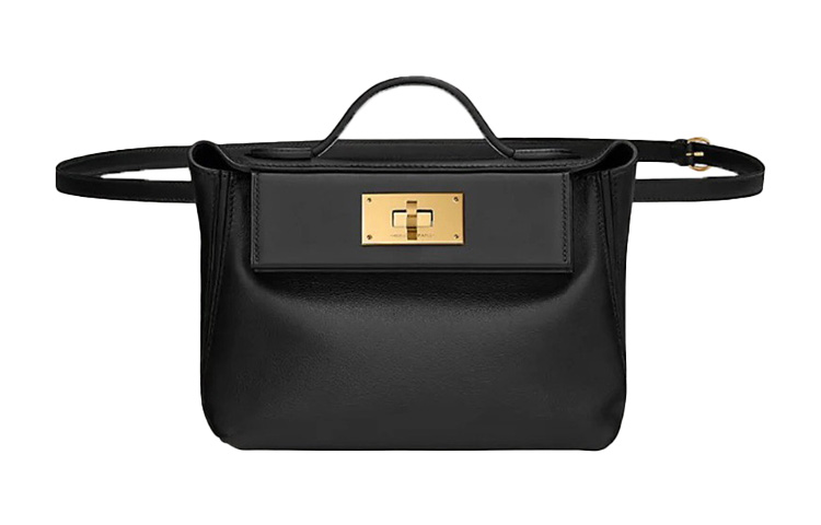 

24/24 Volupto Swift Кожаная поясная сумка через плечо кросс-боди мини женская черная HERMES