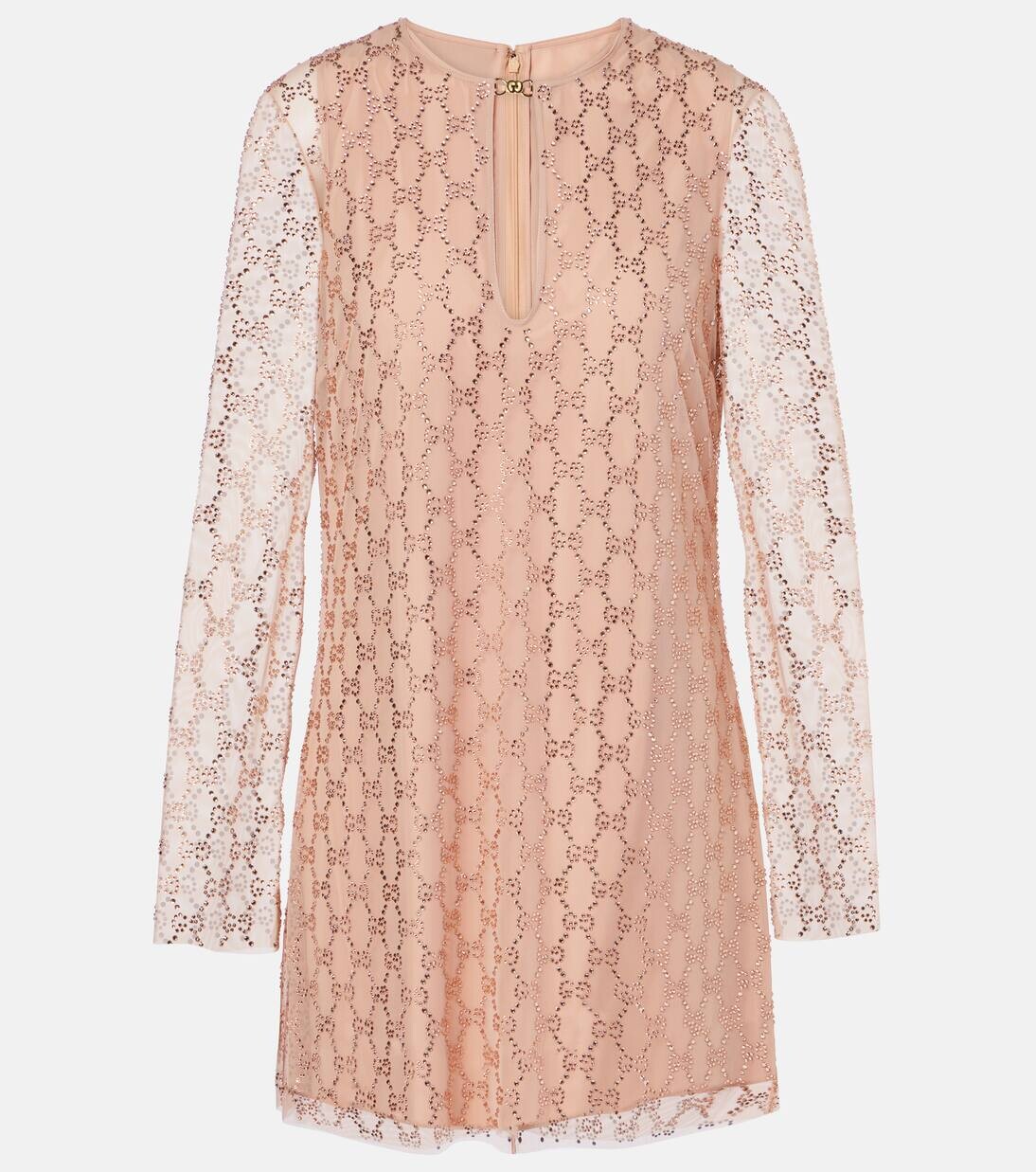 

Мини-платье из тюля GG Crystal Gucci, цвет dusty pink
