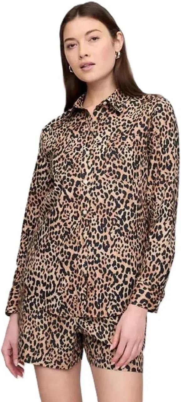 Блуза, льняная, Easy Shirt, GAP, леопардовый