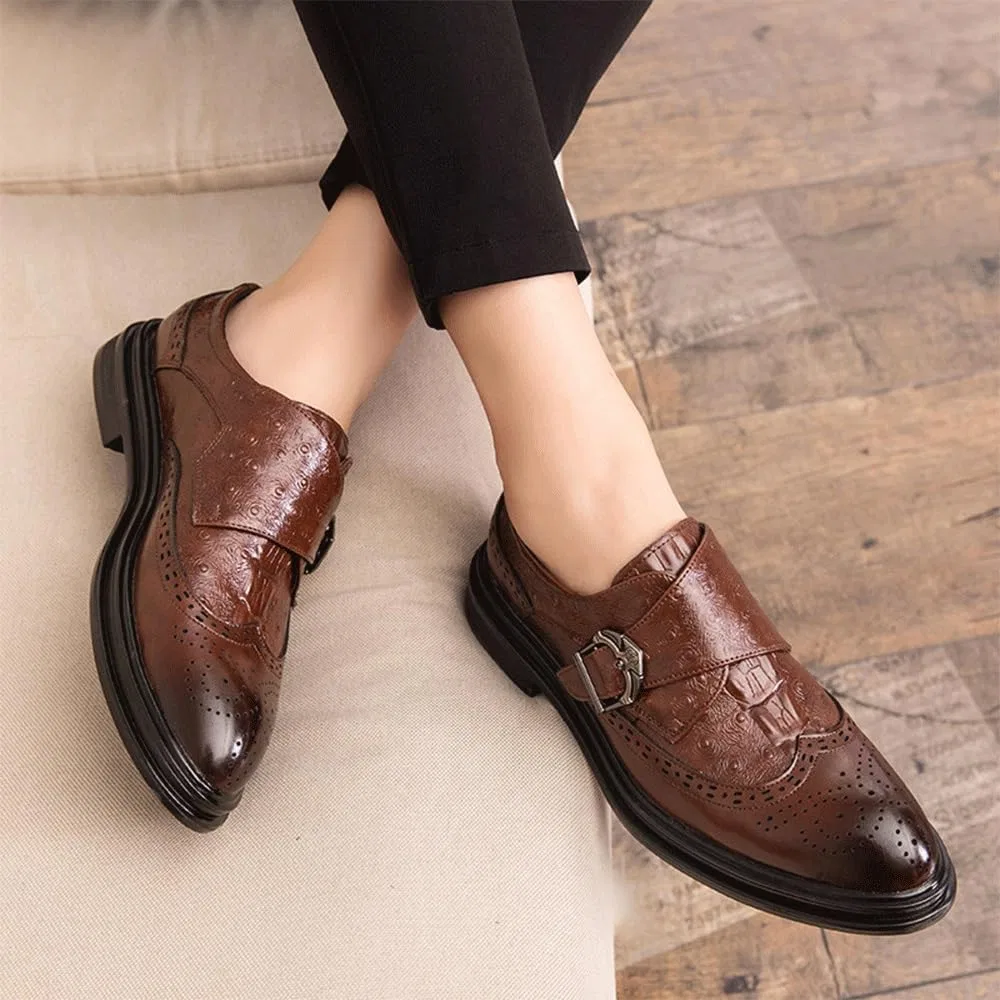 Лоферы мужские из натуральной кожи, Monk Strap,, Brown UOPYNE — фото 3
