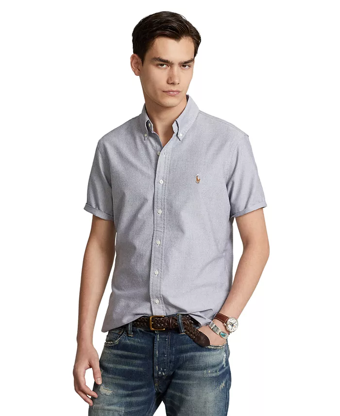 

Мужская классическая короткорукавная рубашка Oxford Polo Ralph Lauren, серый