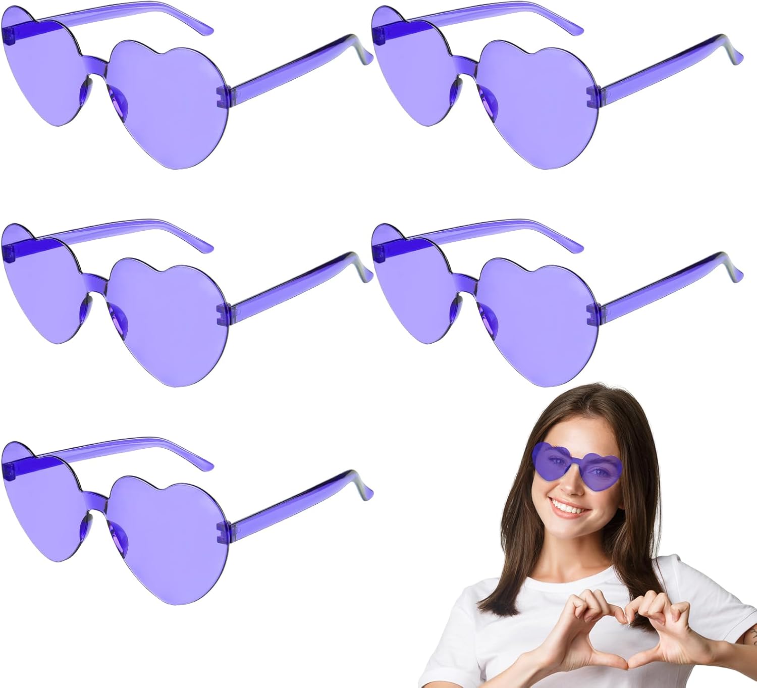 

Солнцезащитные очки PLULON в форме сердца для женщин, 5/12/25 шт., очки в форме сердца, без оправы, конфетные цвета, забавные очки для вечеринки ко Дню святого Валентина, Purple
